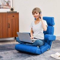 Costway Folding Sofa Chair Floor Lounger Sofa W/ 6 Adjustment Back in Blue