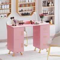 Costway Manicure Table Nail Desk Nail Tech Table Station with 8 Metal Legs in Pink