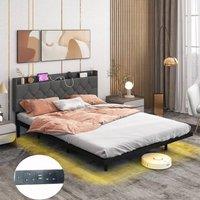 Costway King Size Modern Platform Bed Floating Bed Frame in Grey
