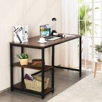 Costway 120x60cm Computer Desk Industrial Writing Table w/Storage Shelves in Walnut | Size: 120x60 cm