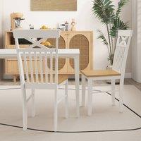 Costway Farmhouse Dining Chair Set of 2 Wooden Kitchen Chair in Natural