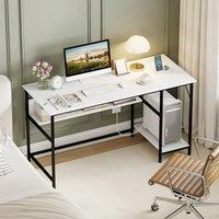 Costway 140 x 60 CM Computer Desk w/ Charging Station & 4 Power Outlets in White