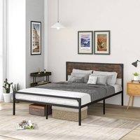 Costway Industrial Double Size Bed Frame Metal Platform Bed with 9 Legs in Brown