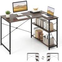 Gymax L-shaped Desk Reversible Corner Computer Desk With Adjustable Shelf in Dark Brown