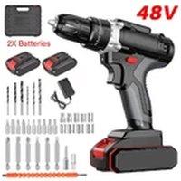 EONLION Hammer Drill Set Electric Impact Driver Screwdriver + 2x Battery in Black