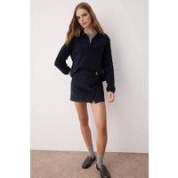 WOVCOR Women's Soft-Textured Knit Sweater with Hair Knitting Detail in Navy | Size: Medium
