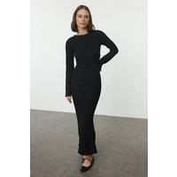 WOVCOR Women's Textured Maxi Knit Dress Premium Fit in Black | Size: Medium