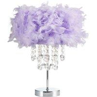Happy Homewares Modern Chandelier Feather Table Lamp with Waterfall Acrylic Droplets in Lilac | Size: 17 inches