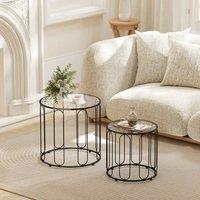 HOMCOM Coffee Table Set of 2, Nest of Tables with Metal Frame, Black
