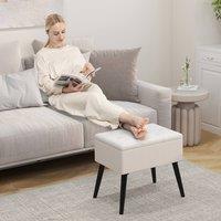 Costway Velvet Storage Ottoman Flip Top Stool w/ Solid Wood Legs in Beige