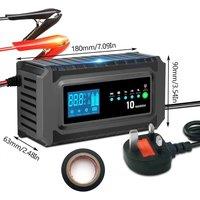 VOGREX 10A 12V/24V Smart Car Battery Charger & Maintainer in Black