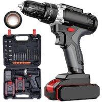 VOGREX 48V Cordless Hammer Drill & Impact Driver Set, 2x Battery, UK in Black