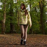 OHS Women's Leopard Print Half Zip Jacket Teddy Fleece Jumper Sweatshirt in Natural | Size: S/M