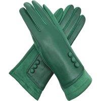 Vellin Women's Elegant Button Detail Leather-Look Gloves in Green
