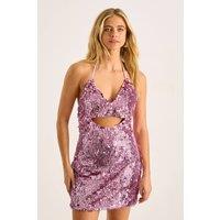 NastyGal Women's Disc Tassel Sequin Cut Out Halter Neck Mini Dress in Pink | Size: 10