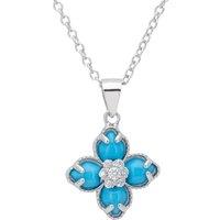 Latelita Women's Flower Clover Turquoise Pendant Necklace Silver in Blue