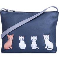 Mala leather Women's Sitting Cats Leather Crossbody Bag in Navy