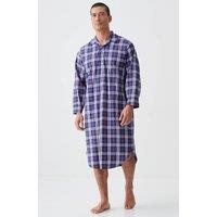 British Boxers Men's "Chester Red & Blue Check" Crisp Cotton Nightshirt in Navy | Size: 2XL