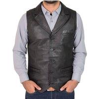 House of Leather Men's Mens Real Leather Gilet Classic Button Waistcoat Calvin in Jet Black | Size: 3XL