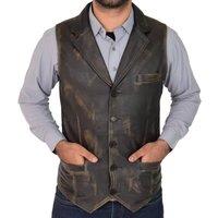 House of Leather Men's Mens Real Leather Gilet Classic Button Waistcoat Calvin in Bronze | Size: Medium