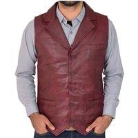 House of Leather Men's Mens Real Leather Gilet Classic Button Waistcoat Calvin in Burgundy | Size: 3XL