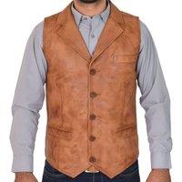 House of Leather Men's Mens Real Leather Gilet Classic Button Waistcoat Calvin in Tan | Size: XL