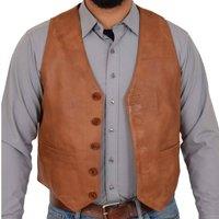 House of Leather Men's Mens Real Leather Waistcoat Classic Gilet Nick in Tan | Size: Large