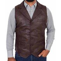 House of Leather Men's Mens Real Leather Gilet Classic Button Waistcoat Calvin in Brown | Size: Large