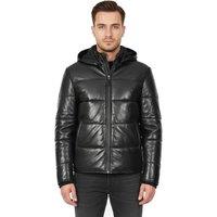 House of Leather Men's Real Leather Puffer Jacket With Detachable Hood Rory Black | Size: 3XL