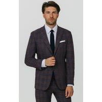 Dobell Men's Burgundy with Blue Windowpane Check Suit Jacket | Size: 40R