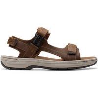 Clarks Men's Saltway Edge Light Tan Leather Flat Sandals in Brown | Size: 6.5-Standard Fit