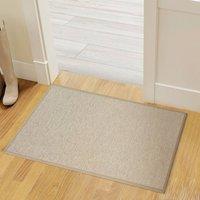 Marlow Door Mat Rubber Hallway Kitchen Floor Runner Rug Washable Woven in Beige | Size: 44 cm x 75 cm