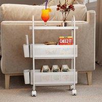 Levede 3 Tier Narrow Trolley Cart Wheels Pull out Hanging Storage Basket in White