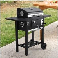Living and Home Outdoor Charcoal Grill with Side Tables in Black