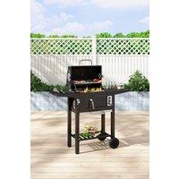 H&O Direct Outdoor Charcoal BBQ Grill with Side Tables in Black