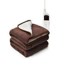 MONHOUSE Heated Electric Throw 9H Timer 9 Heat Setting Shearling Fleece Blanket in Brown | Size: Single