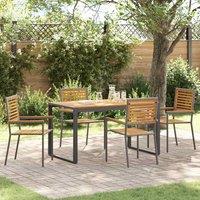 Berkfield Home 5 Piece Garden Dining Set Grey Poly Rattan Acacia