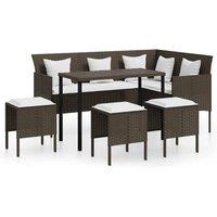 Berkfield Home 5 Piece L-shaped Couch Sofa Set with Cushions Poly Rattan Brown
