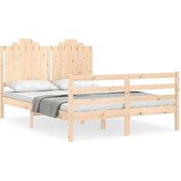 Berkfield Home Bed Frame with Headboard Double Solid Wood in Light Brown