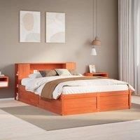 Berkfield Home Bed Frame without Mattress Wax Brown 135x190 cm Double Solid Wood Pine in Orange