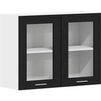 Berkfield Home Black Oak Hanging Glass Cabinet 80x31x60 cm Made from Engineered Wood | Size: 80 x 31 x 60 cm