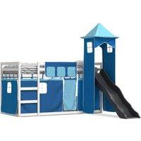 Berkfield Home Bunk Bed without Mattress with Slide & Curtains Blue 90x200 cm