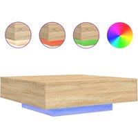 Berkfield Home Coffee Table with LED Lights Sonoma Oak 100x100x31 cm in Brown | Size: 100 x 100 x 31 cm