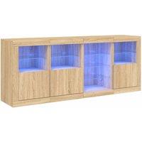 Berkfield Home Sideboard with LED Lights Sonoma Oak 164x37x67 cm in Light Brown | Size: 164 x 37 x 67 cm