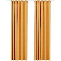 Berkfield Home Linen-Look Blackout Curtains with Hooks 2 pcs Yellow 140x225 cm