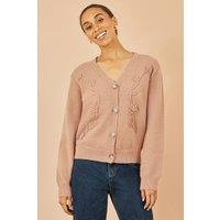 Yumi Women's Rose Floral Embroidered Relaxed Fit Cardigan in Dusty Pink | Size: Medium