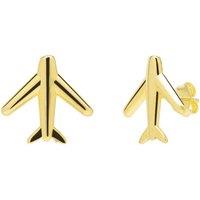 Spero London Women's Airplane Sterling Silver Stud Earring in Gold