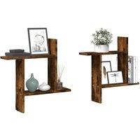 Berkfield Home Wall Shelves 2 pcs Smoked Oak 50x12x50 cm Engineered Wood in Brown | Size: 50 x 12 x 50 cm