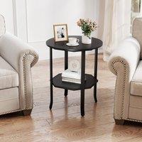 Costway Wooden Round Side Table 2-Tier End Table w/ Storage Shelf in Black