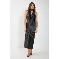 NastyGal Women's Satin Wrap High Neck Cowl Front Maxi Dress in Black | Size: 10